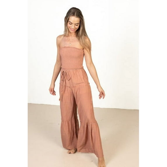 Ragstock Terra Cotta Gauze Wide Leg Jumpsuit