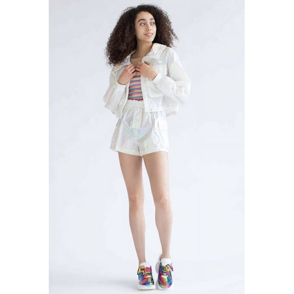 Ragstock White Pearlized Cropped Windbreaker