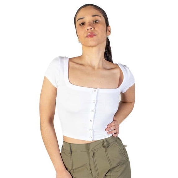 Ragstock White Square Neck Button Front Crop Tee