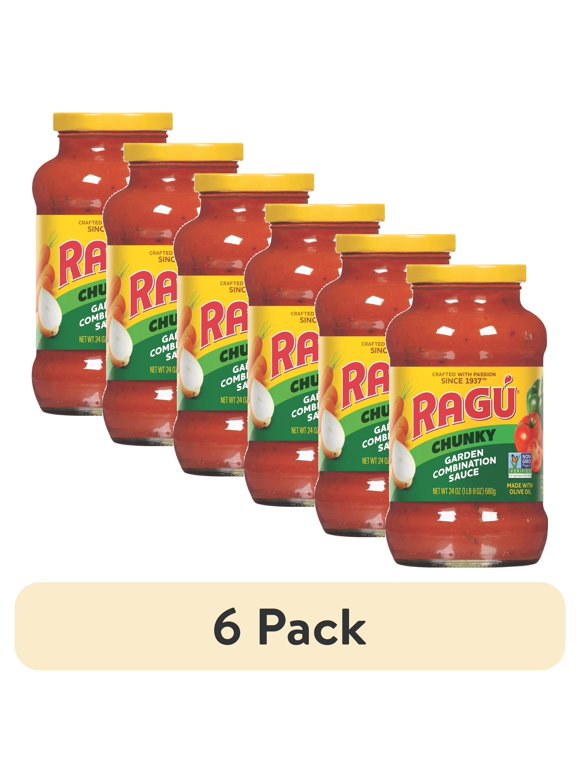 (6 pack) Ragu Chunky Garden Pasta Sauce with Tomatoes, Onions, Celery, Carrots, Zucchini, Green Bell Peppers, 24 oz