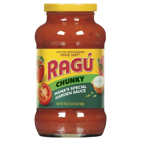 Ragu Chunky Mama's Special Garden Pasta Sauce with Diced Tomatoes, Onions, Red Bell Peppers, Garlic, Parmesan and Romano Cheese, and Italian Herbs and Spices, 24 OZ