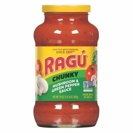 Ragu Chunky Mushroom and Green Pepper Pasta Sauce with Mushrooms, Green Peppers, Diced Tomatoes, and Italian Herbs and Spices, 24 OZ