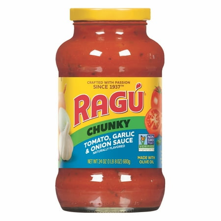 Ragu Chunky Tomato, Garlic and Onion Pasta Sauce, Made with Olive Oil, Diced Tomatoes, Delicious Garlic and Onions, and Italian Herbs and Spices, 24 OZ