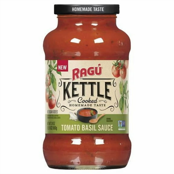 Ragu Kettle Cooked Tomato Basil Pasta Sauce, 24 Ounce Jar - Pack of 2