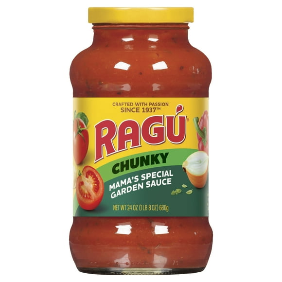 Ragu Chunky Mama's Special Garden Pasta Sauce Diced Tomatoes, Onions, Red Bell Peppers, Garlic, and Cheeses, 24 oz
