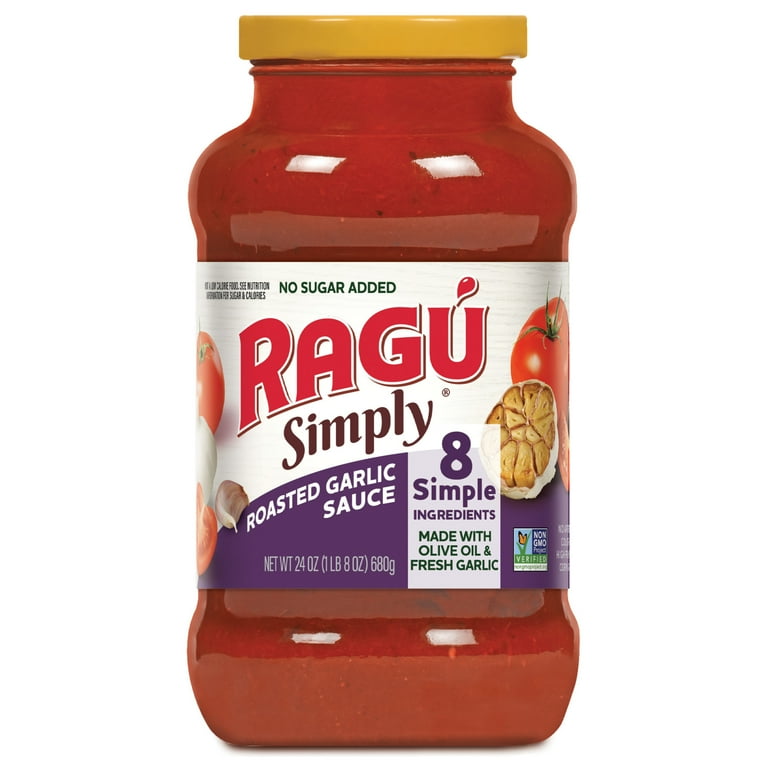 【Ragu】 Ragu Simply Roasted Garlic Pasta Sauce, 24 oz - Non-GMO, No Added