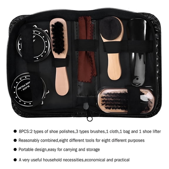 Ragupel Leather Shoe Care Kit With Black And Neutral Polish, 8-Piece Boot Cleaning And Polishing Tool Set For Home And Travel Maintenance