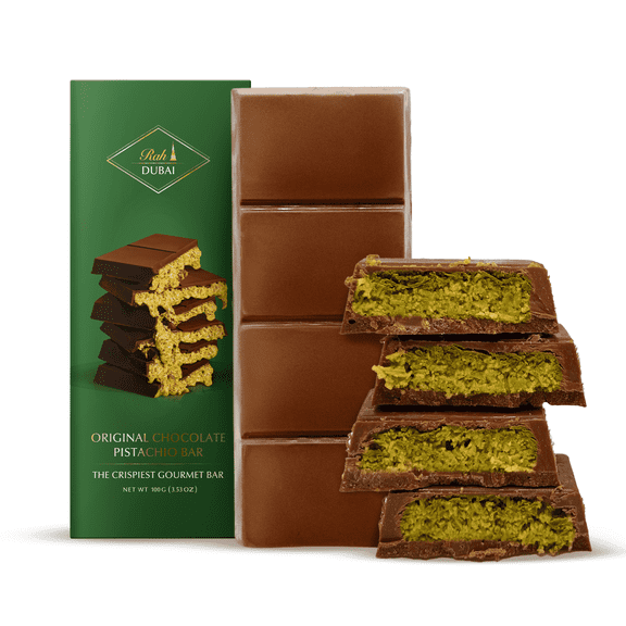 Rah Dubai Pistachio Chocolate Bar 3.5oz Made with Real Pistachios