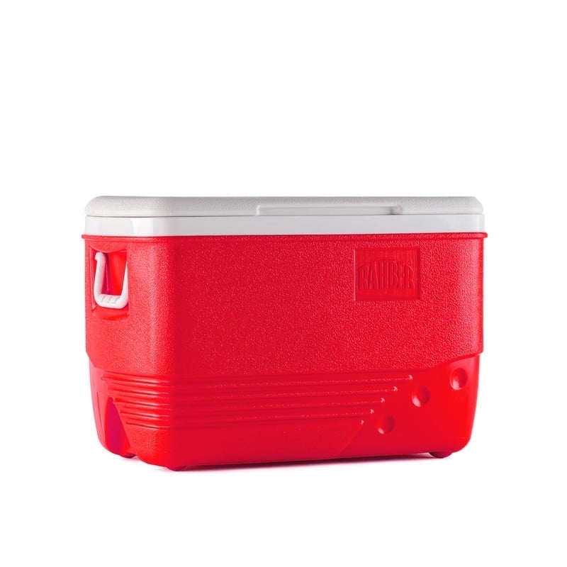 Rahber 31.7 Qt Ice Cooler Insulated Ice Chest Box, Hard Sided Portable with Retractable Handle Red