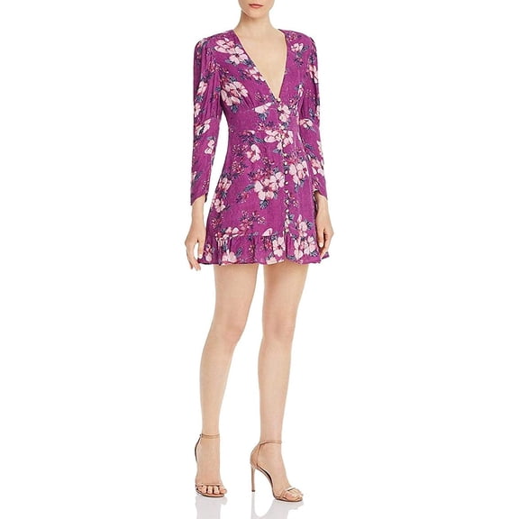 Rahi PURPLE Wren Reese Floral V-Neck Mini Dress, US Small