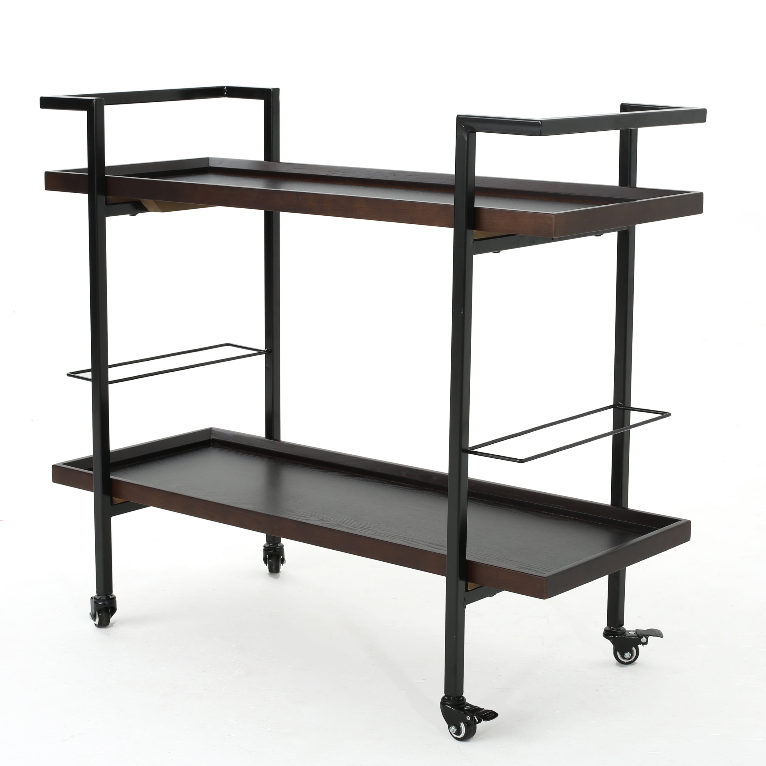 Gerard Dark Walnut and Black Industrial Bar Cart with Storage