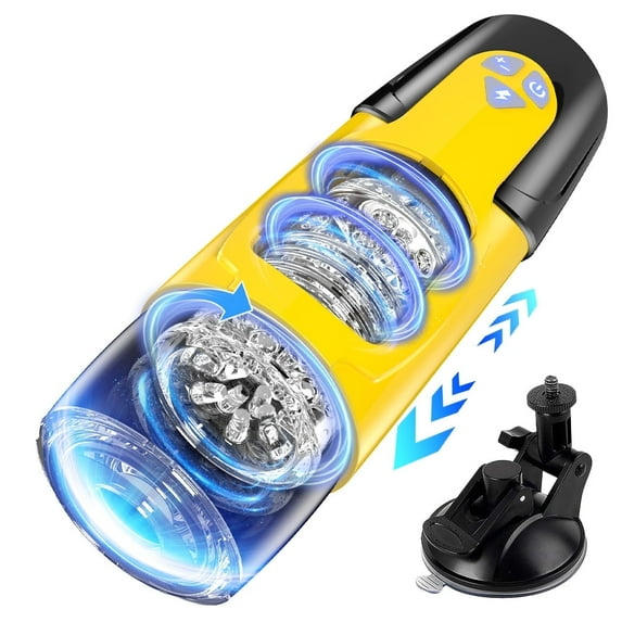 Automatic Male Masturbator, Soft TPE Male Masturbation Cup, with 7 Types of Insertion and Rotating Penis Stimulators, Toy Suitable for Men, Yellow