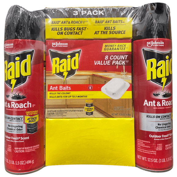 Raid Ant & Roach 17.5 oz Aerosol, 2pk with 8-Count Bait Mixed Pack
