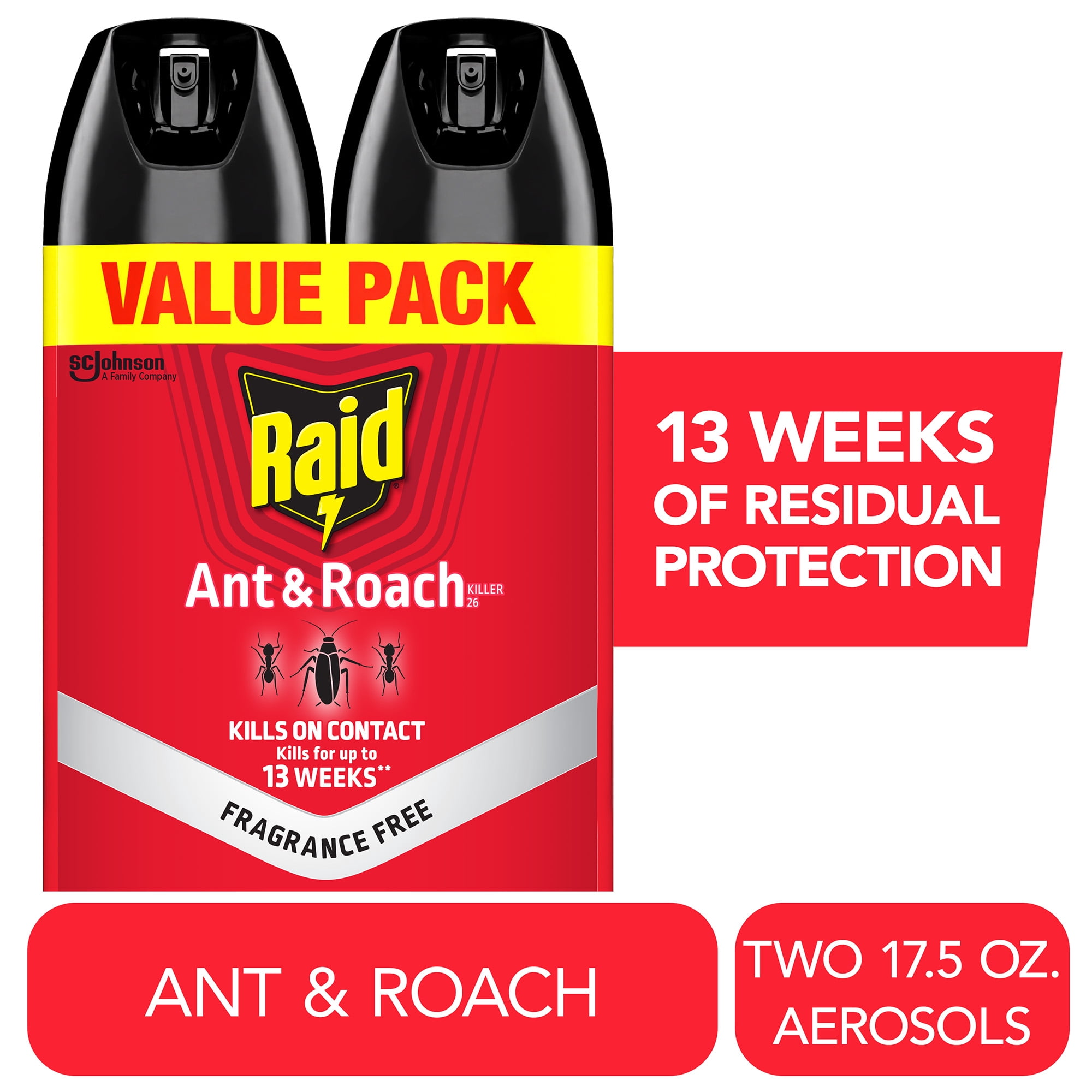 Raid Ant & Roach Insect Killer, Fragrance Free Bug Spray, Insect Spray, 17.5 oz, 2 Count