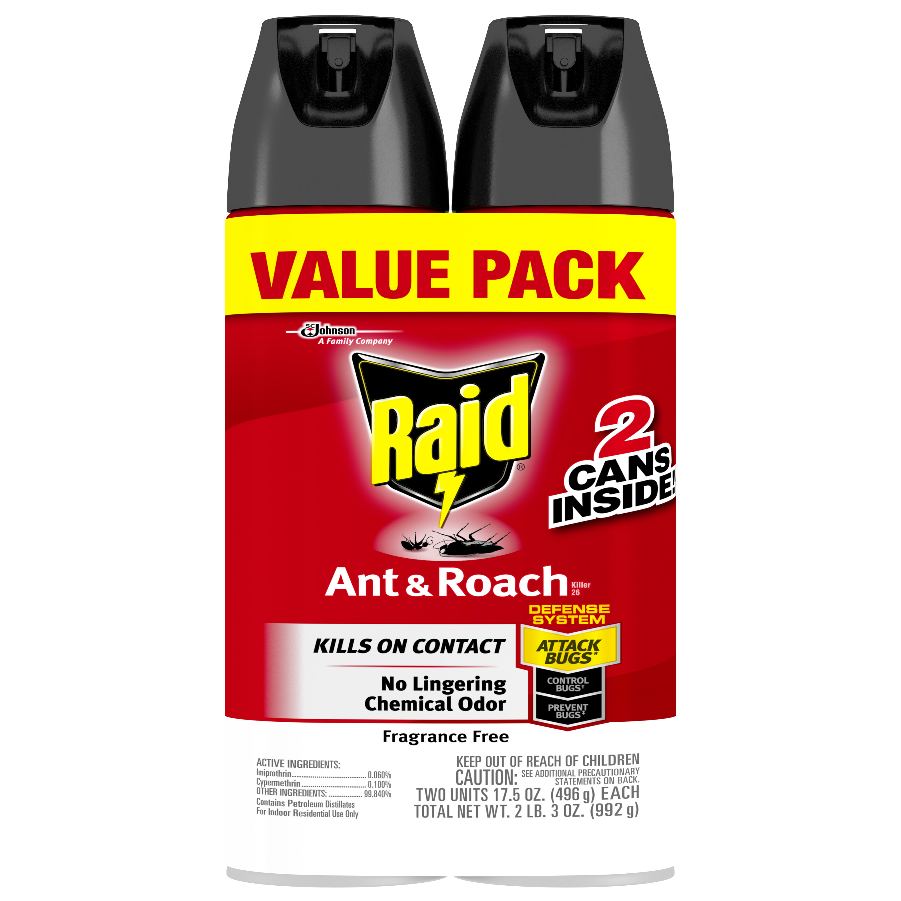 Raid®  Ant & Roach Killer 26, Fragrance-Free Bug Spray, 17.5 fl oz, 2 ct - image 1 of 13