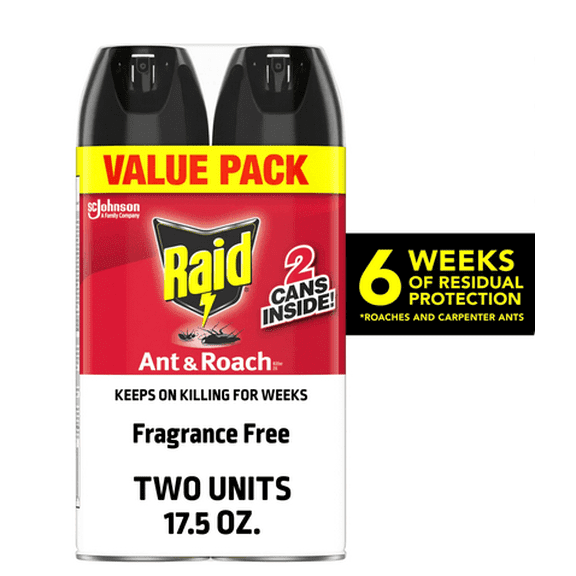 Raid Ant & Roach Killer Aerosol Insecticide, Fragrance Free, 17.5oz, 2 CountRaid Ant & Roach Killer Aerosol