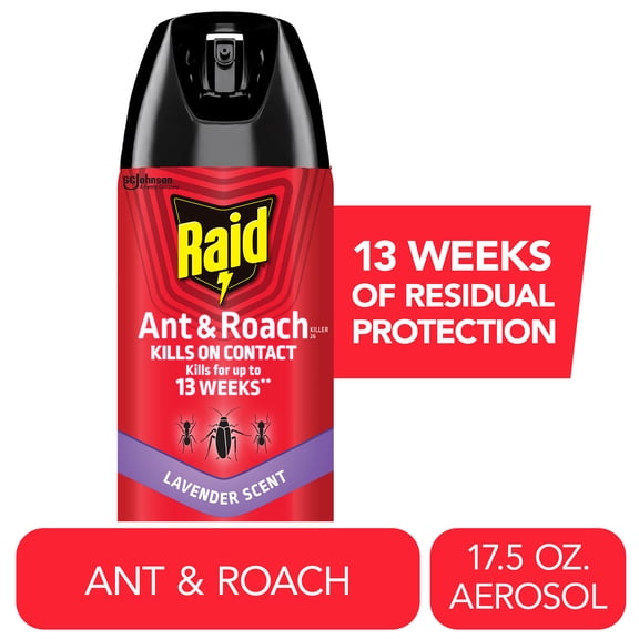 Raid Ant & Roach Killer Lavender Scent, 13 Week Indoor Bug Control Spray, 17.5 oz