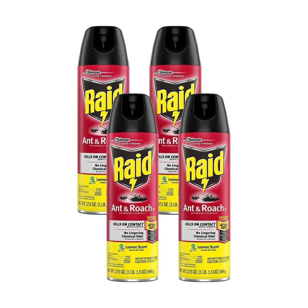 Raid Ant & Roach Killer Lemon Scent Aerosol Spray - 17.5 oz, Pack of 4 — Residential Use, Standard Application