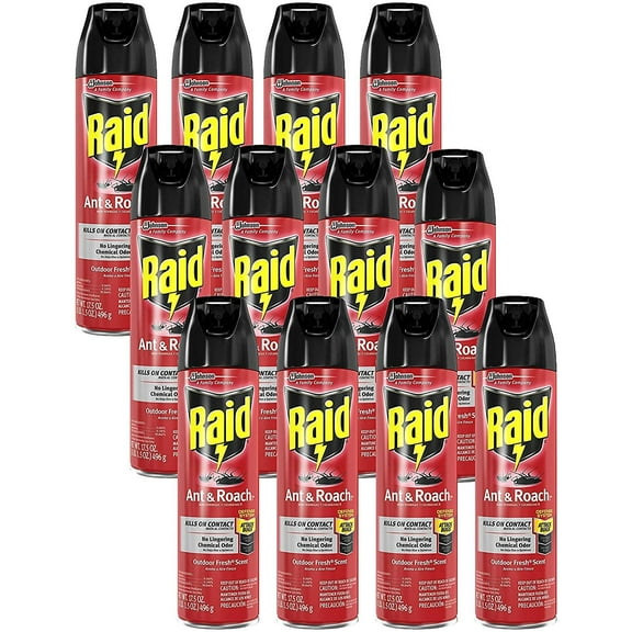 Raid Ant & Roach Killer Outdoor Fresh Scent Spray - Insecticide - 12 Pack, 17.5 oz Cans