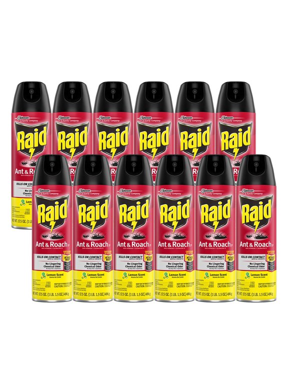 Ant & Roach Killer Spray For Listed Bugs, Keeps Killing for Weeks, Lemon Scent, 17.5 oz 12 Count