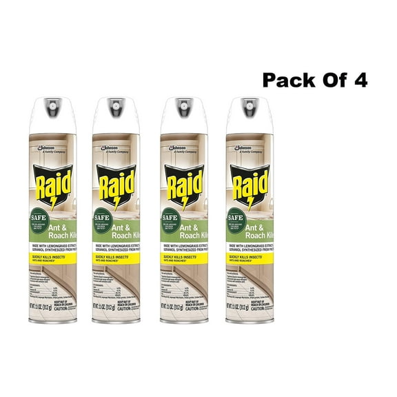 Raid Ant and Roach Killer, Aerosol Spray with Essential Oils (Pack OF 4)