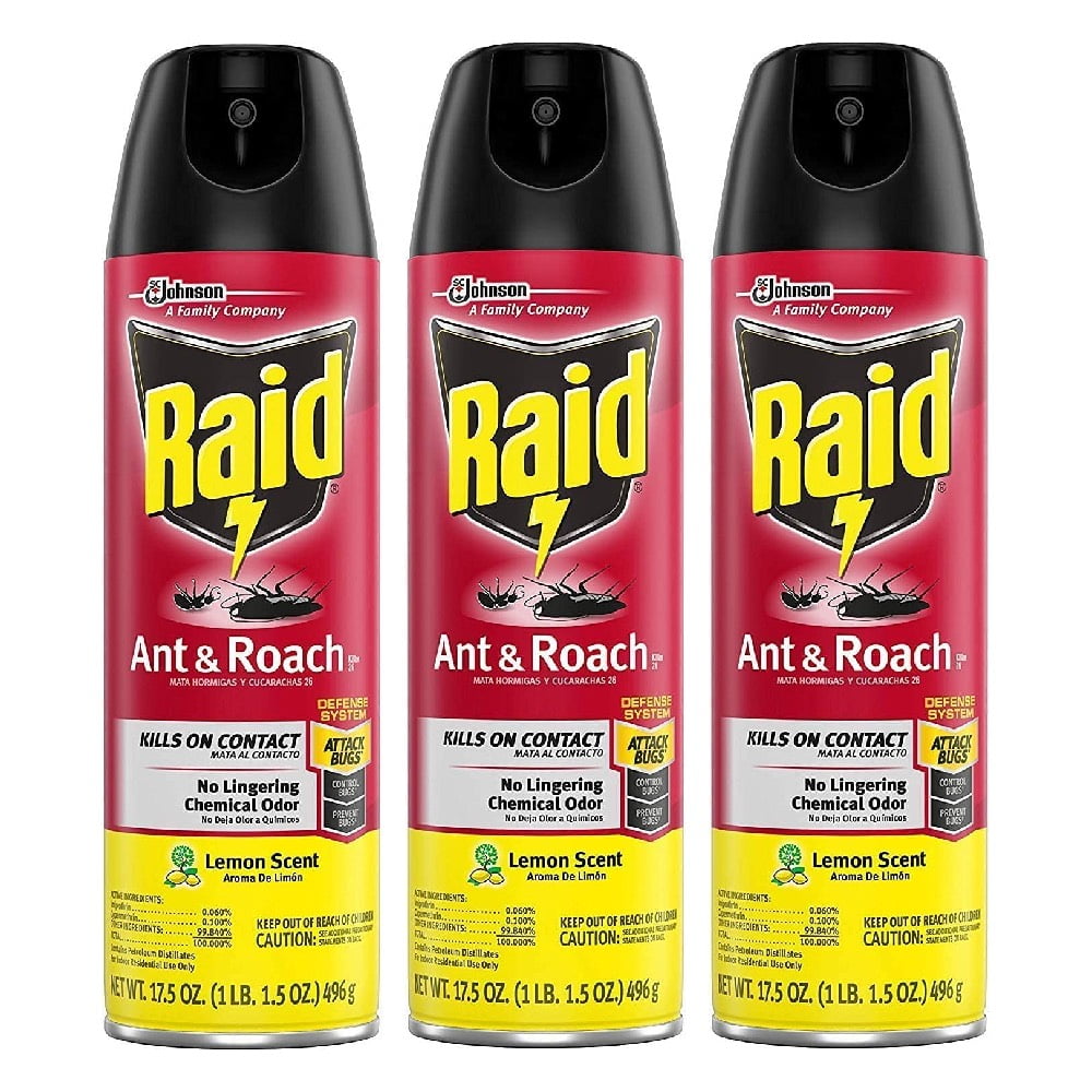 Raid Ant and Roach Killer Lemon Scent 17.5 oz, 3 Pack