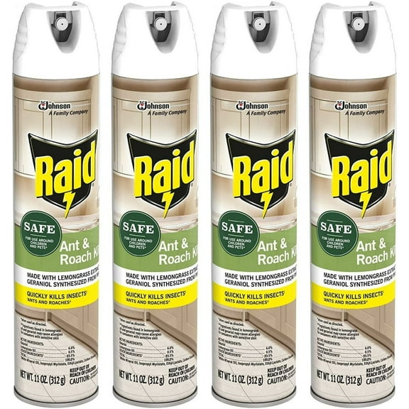 Raid Ant and Roach Killer, insecticide Aerosol Spray with Essential Oils, 11 Ounce-4 Pack