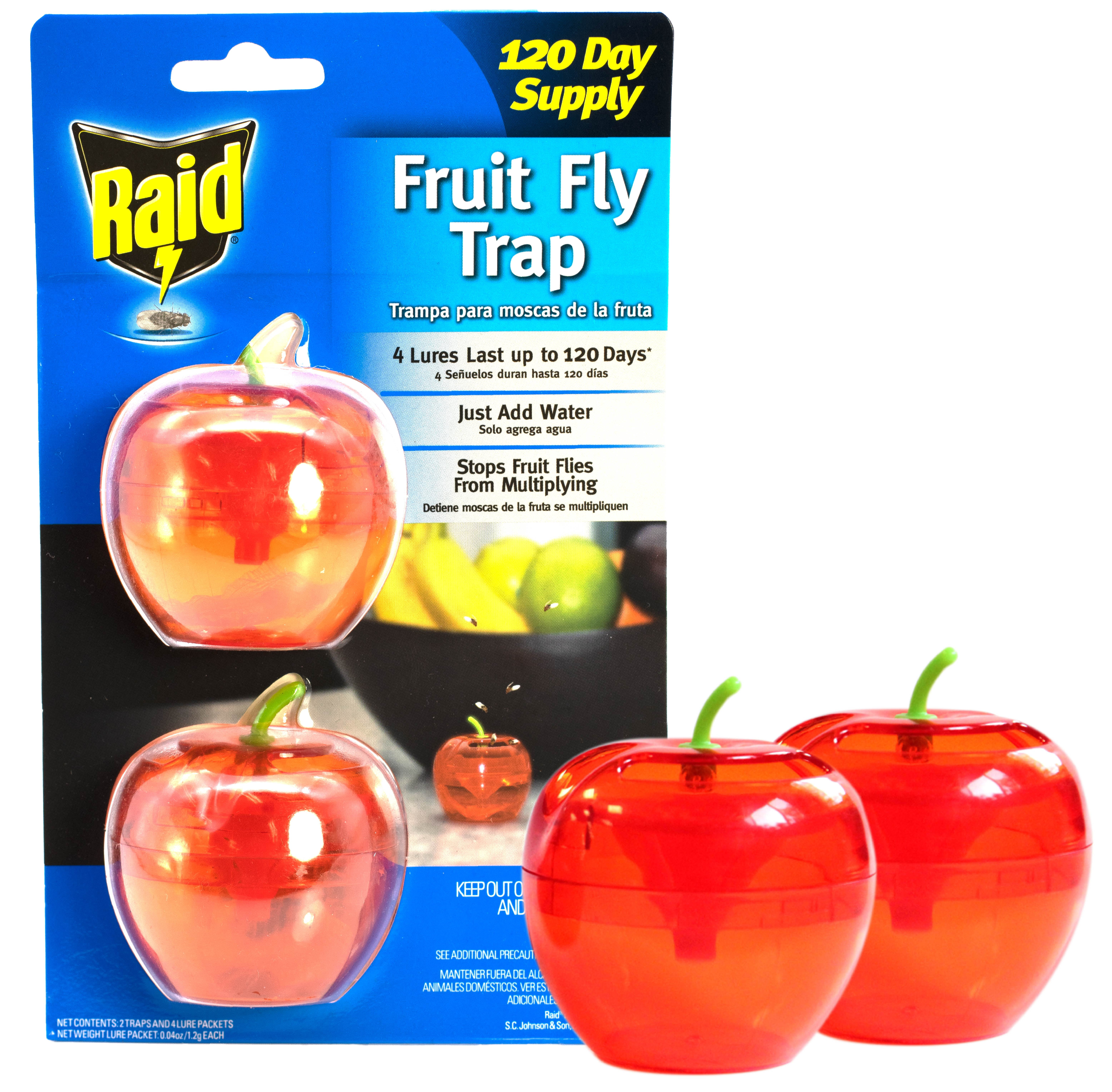  Raid Fruit Fly Trap Bundle, Set of 3 2-Pack Apple Fruit Fly  Catcher Indoor Trap, 360-Day Supply of Fruit Fly Traps for Kitchen & Dining  Areas, Reusable Gnat Traps w/Food-Based
