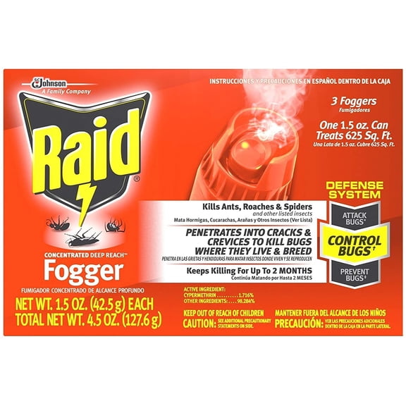 Raid Concentrated Deep Reach Fogger, Bug Killer 1.5 oz. (Pack of 3)