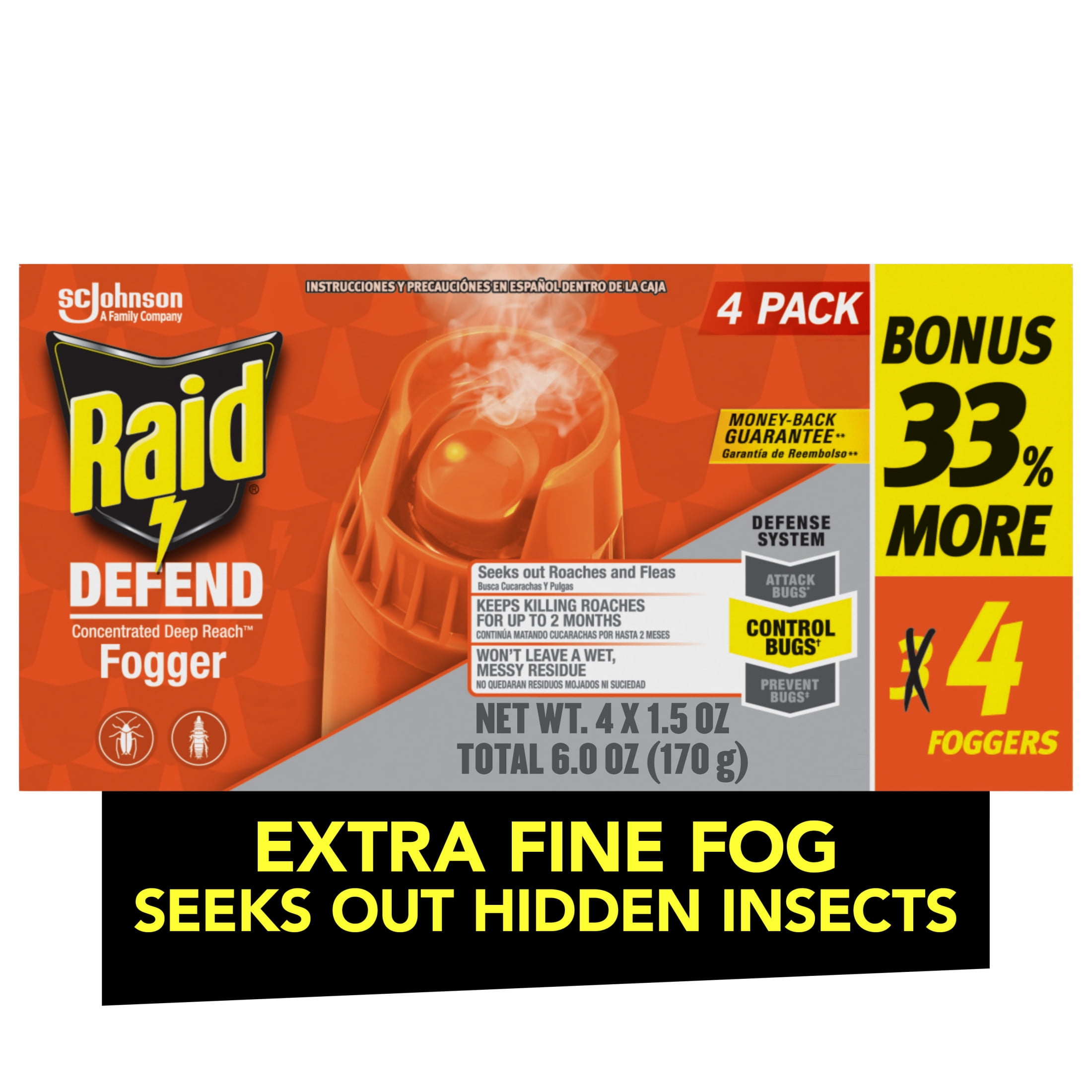 Raid Concentrated Deep Reach Pest Insect Killer & Roach Fogger, 1.5 fl oz, 4 Count