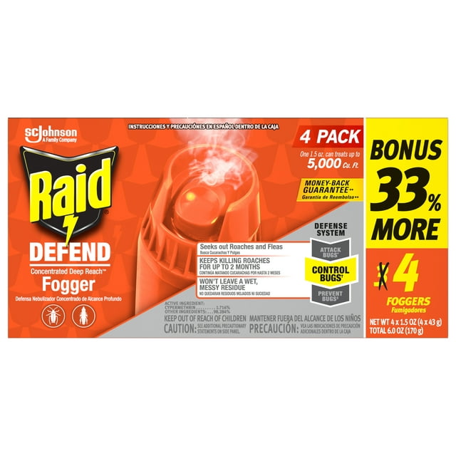 Raid® Concentrated Deep Reach Fogger for Fleas & Roaches, 1.5 fl oz, 4 Cans