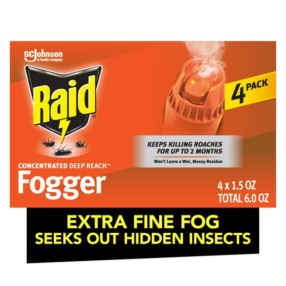 Raid Concentrated Deep Reach Roach Insect Killer & Fogger, 1.5 fl oz, 4 Count