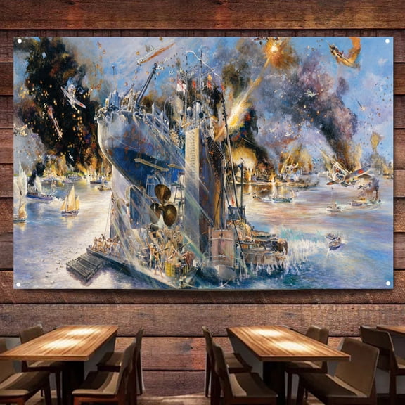 Raid on Darwin Flag Banner Wall Chart Canvas Painting WW II Military Historical Posters & Prints Wall Art Decoration Tapestry For Room, Classroom, Home, Bedroom,38X57 inches