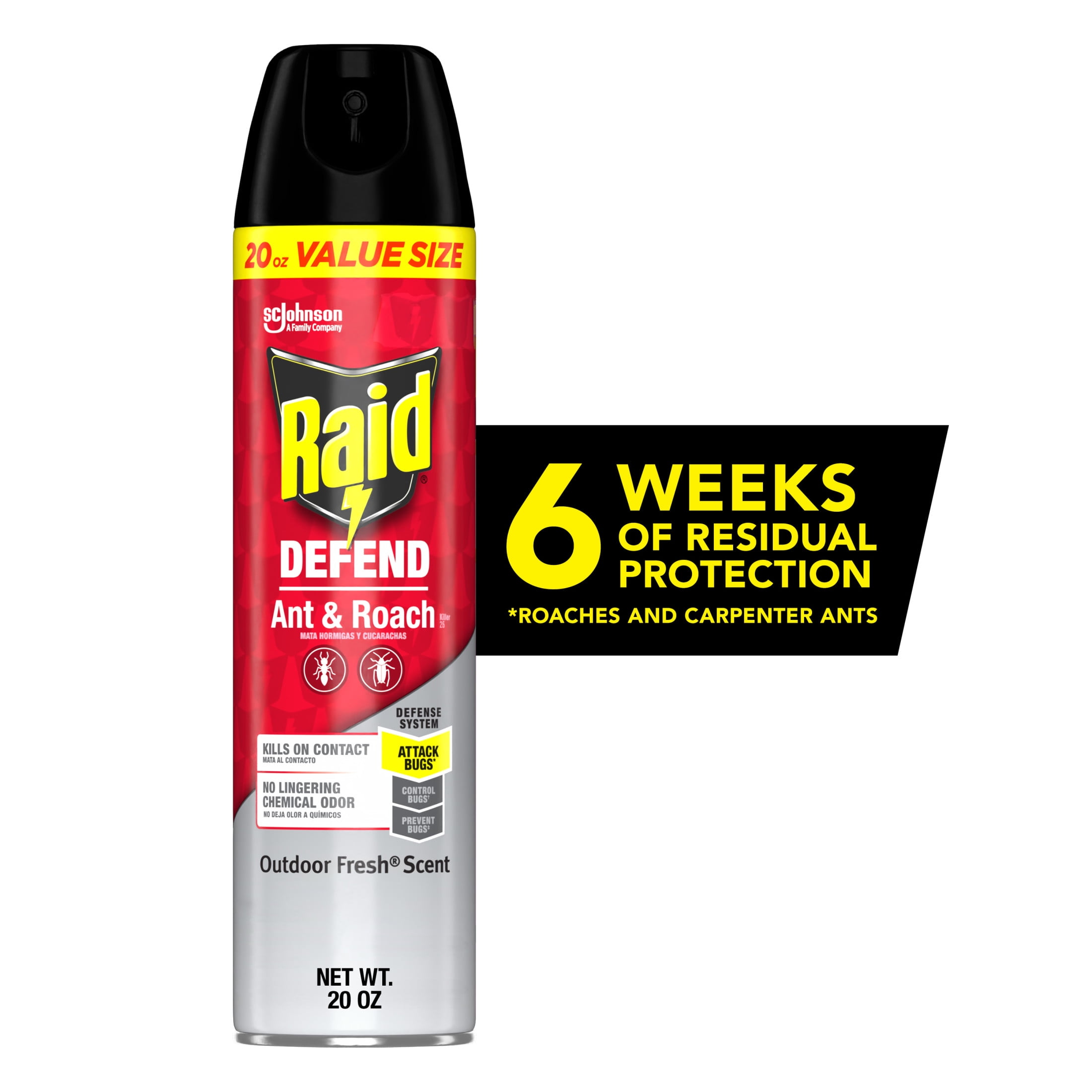 Raid Defend Ant & Roach Inse Count Killer, Indoor Inse Counticide, Residual Killing Power, Outdoor Fresh Scent, 20 oz