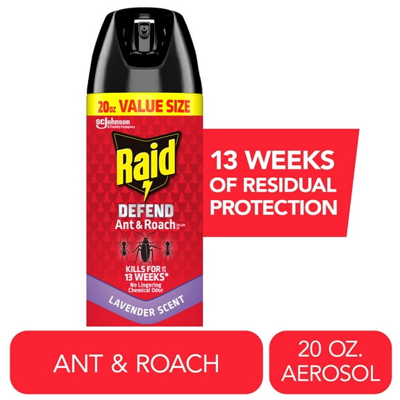 Raid Defend Ant & Roach Killer, Indoor Insecticide, Residual Killing Power, Lavender Scent, 20 oz