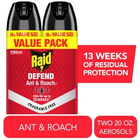 Raid DEFEND Ant & Roach Killer, Fragrance Free Bug Killer for Home Use, Kills Bugs on Contact, Roach and Ant Spray, 20 oz., 2 Count