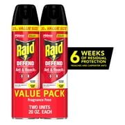 Raid Defend Ant & Roach Killer, Indoor Insecticide, Residual Killing Power, Fragrance Free, 20 oz, 2 count