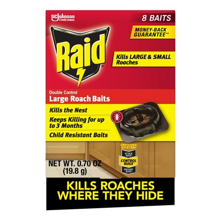 Raid Double Control Indoor Defense System Large Roach Baits, 0.70 oz, 8 Count
