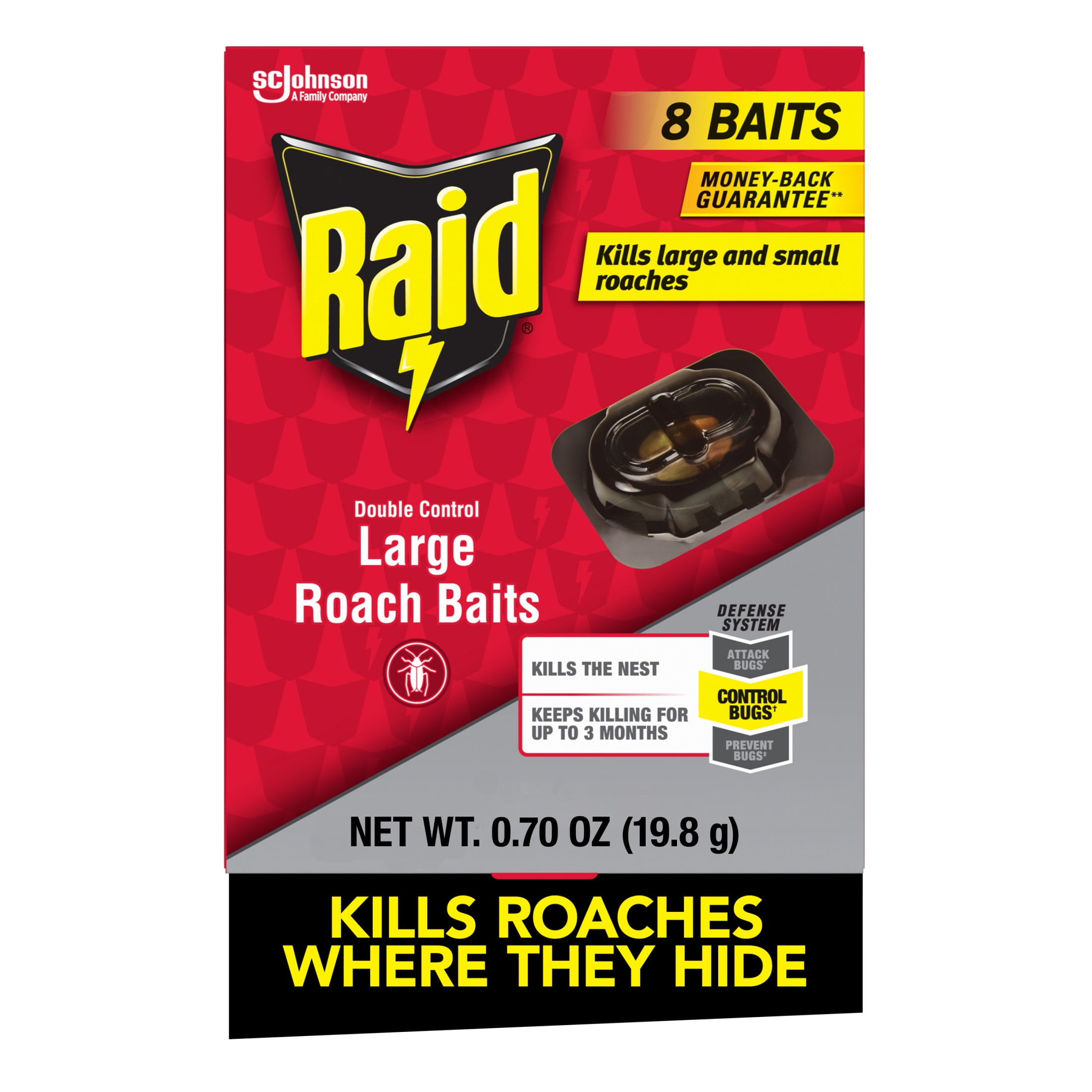 Raid Double Control Roach Bait, Kills Cockroaches and Bugs, 8 Large Bait Stations