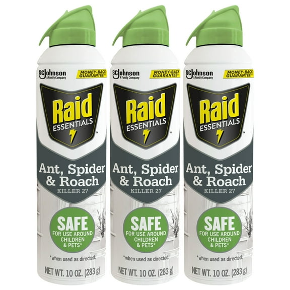 Raid Essentials Ant, Spider & Roach Killer Bug Spray, Aerosol Insecticide, 10 oz, 3 Pack