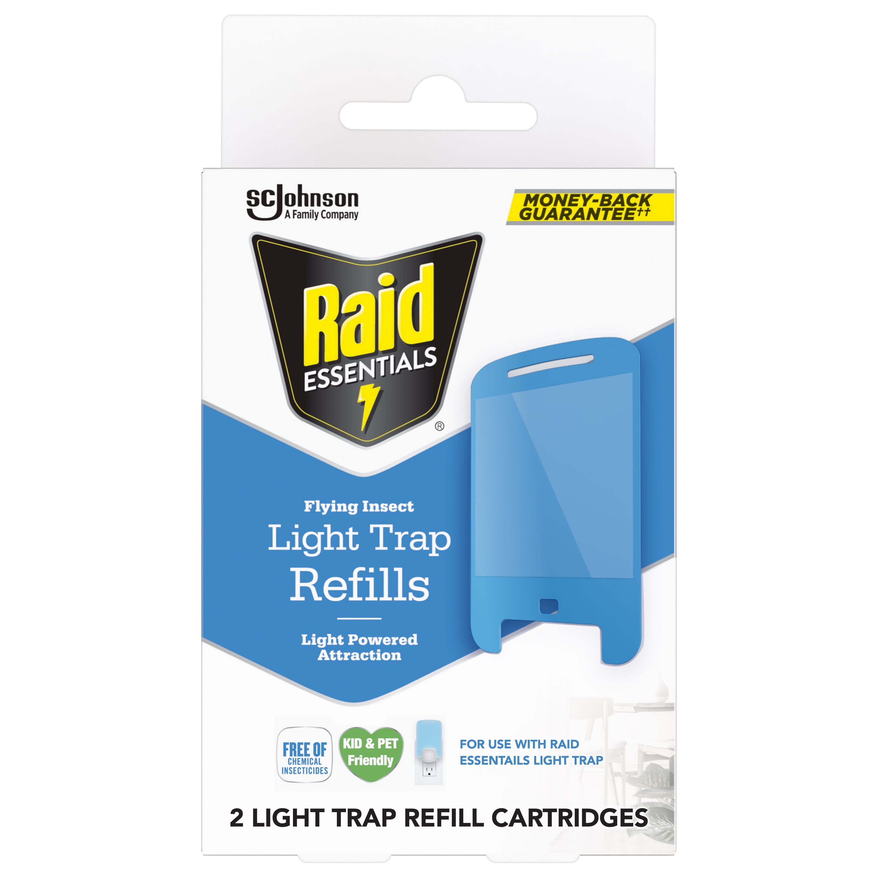 Raid Essentials Flying Insect Light Trap Starter Kit, 1 Fly Trap Device & 1  Refill 