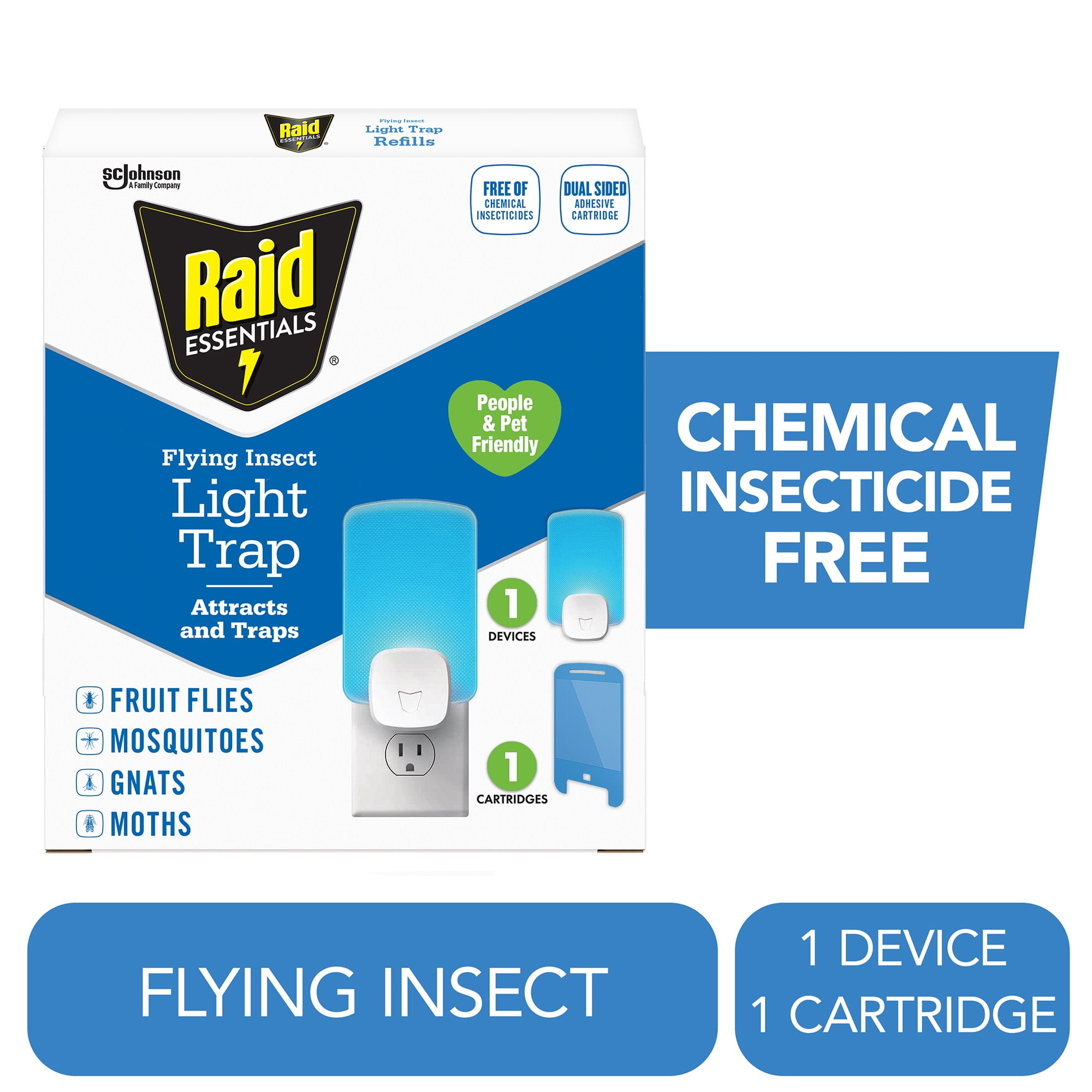 Raid Essentials Flying Insect Light Trap Starter Kit, Electric Flying Insect Trap & Refill