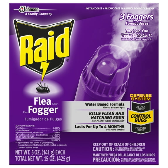 Raid Flea Flogger Plus Insect Killer, Kills Fleas and Hatching Eggs - 3 Foggers