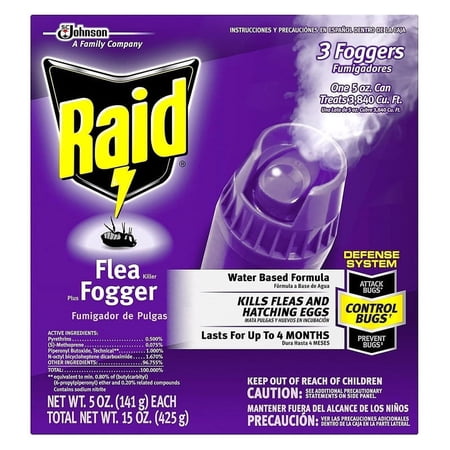 Raid Flea Flogger Plus Killer, Kills Fleas and Hatching Eggs - 3 Foggers