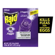 Raid Flea Killer Plus Fogger, Room Treatment Flea Bomb Kills up to 4 Months, Fog Insecticide, 15 oz, 3 Piece