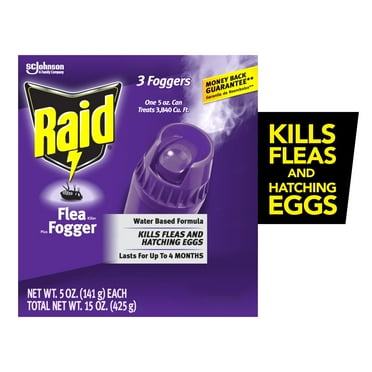 Raid Flea Killer Plus Fogger, Room Treatment Flea Bomb Kills up to 4 Months, Fog Insecticide, 15 oz, 3 Piece