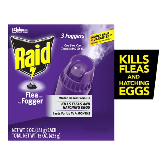 Raid Flea Killer Plus Fogger, Room Treatment Flea Bomb Kills up to 4 Months 15 oz, 3 Piece