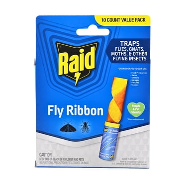 Raid® Fly Ribbons, Fly Traps, Effective for Kitchen & Food Prep Areas, Paper, 10 Count