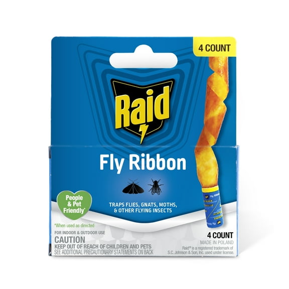 Raid Fly Ribbons, Fly Traps, Effective for Kitchen and Food Prep Areas, 4 Count