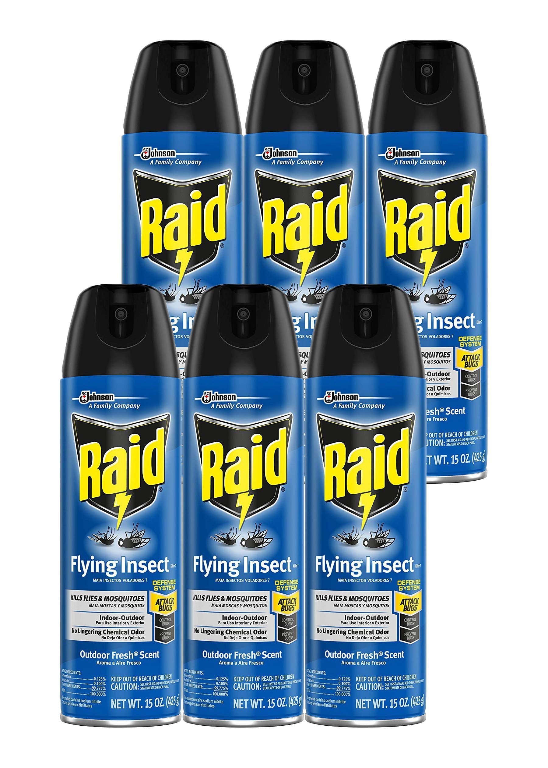 Raid Flying Insect Killer, Aerosol Insecticide Spray for Flying Insects, 15 Ounce Pack of 6 — Residential Use, Standard Application
